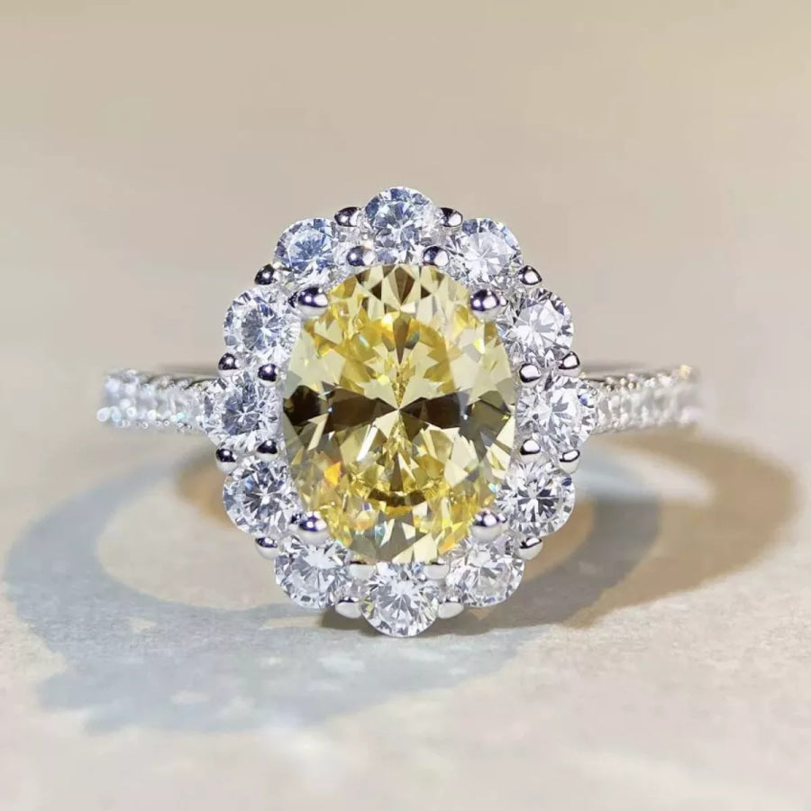 925 Sterling Silver Zircon Geometric Ring Yellow / 5 Apparel and Accessories