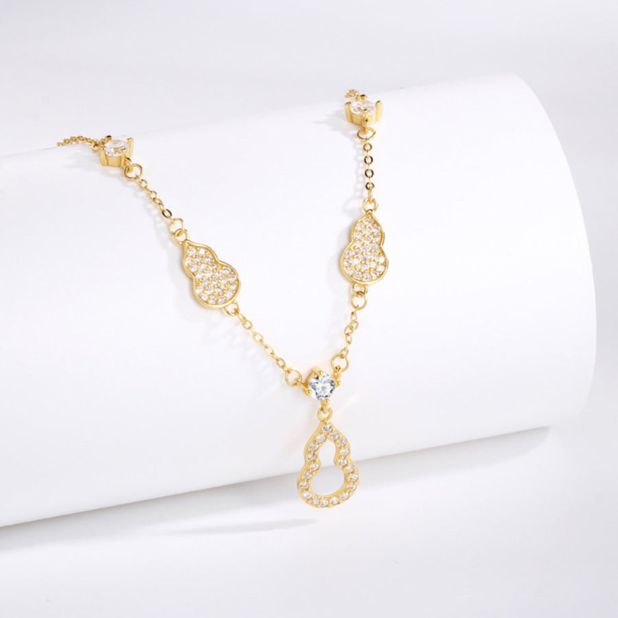 925 Sterling Silver Zircon Gourd Necklace Gold / One Size Apparel and Accessories