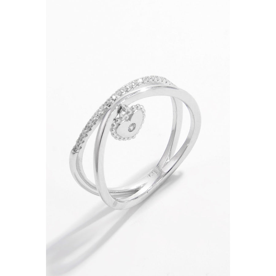 925 Sterling Silver Zircon Heart Charm Ring Apparel and Accessories