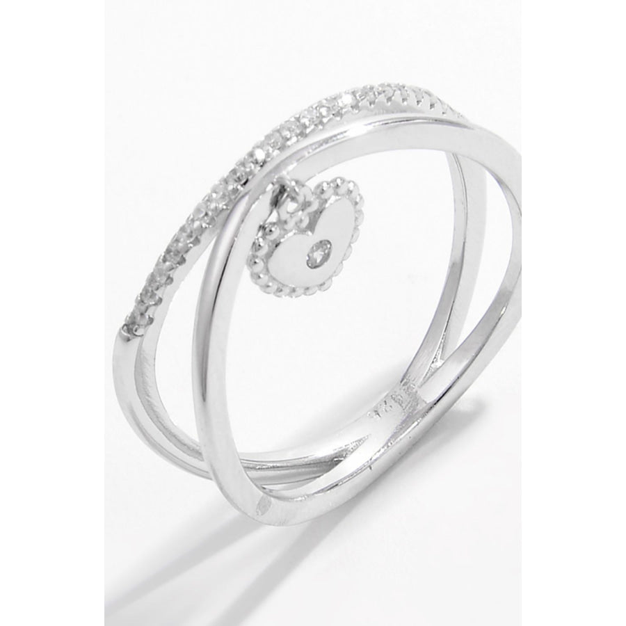 925 Sterling Silver Zircon Heart Charm Ring Apparel and Accessories