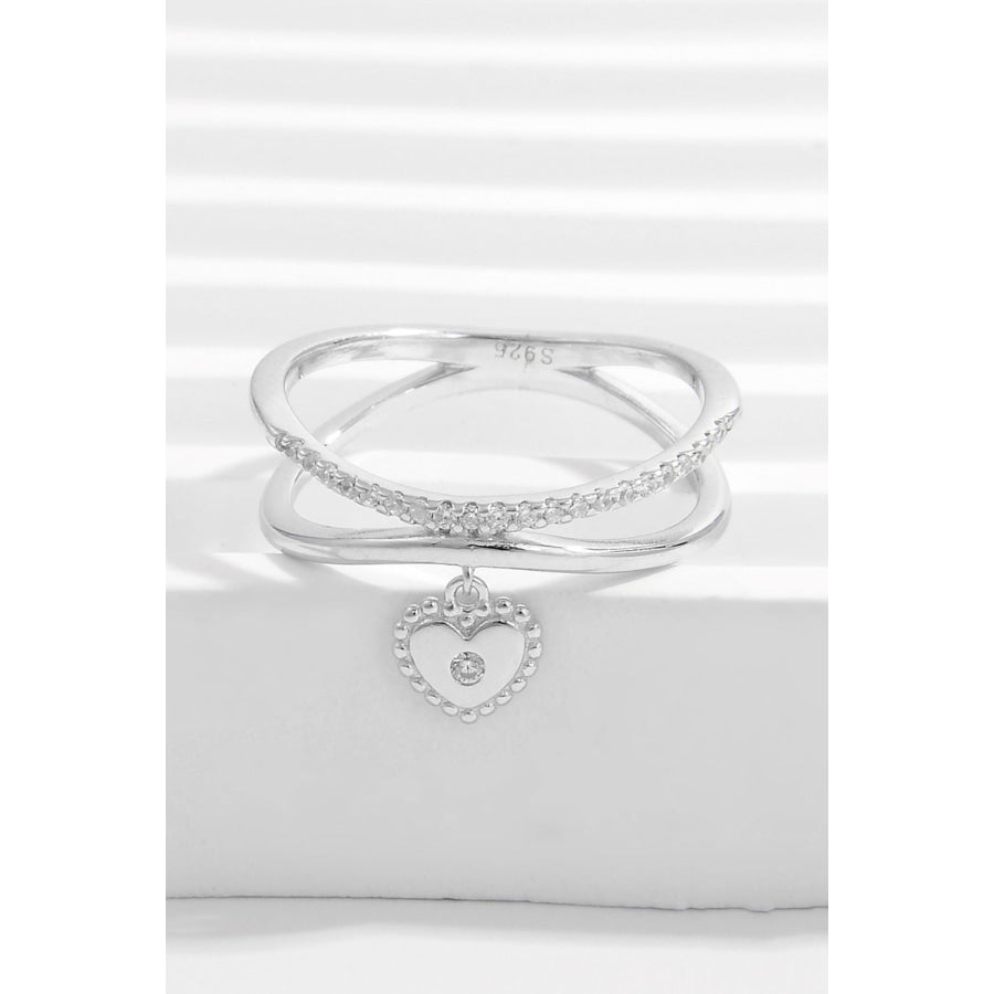 925 Sterling Silver Zircon Heart Charm Ring Apparel and Accessories