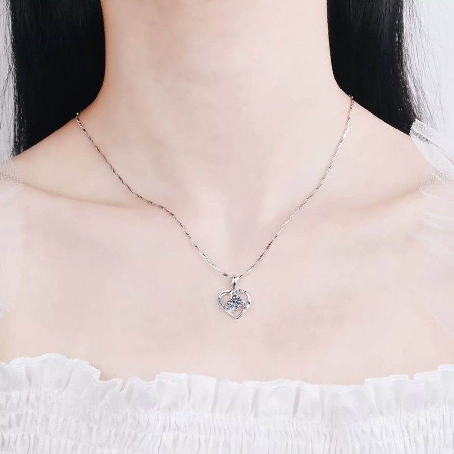 925 Sterling Silver Zircon Heart Necklace Apparel and Accessories