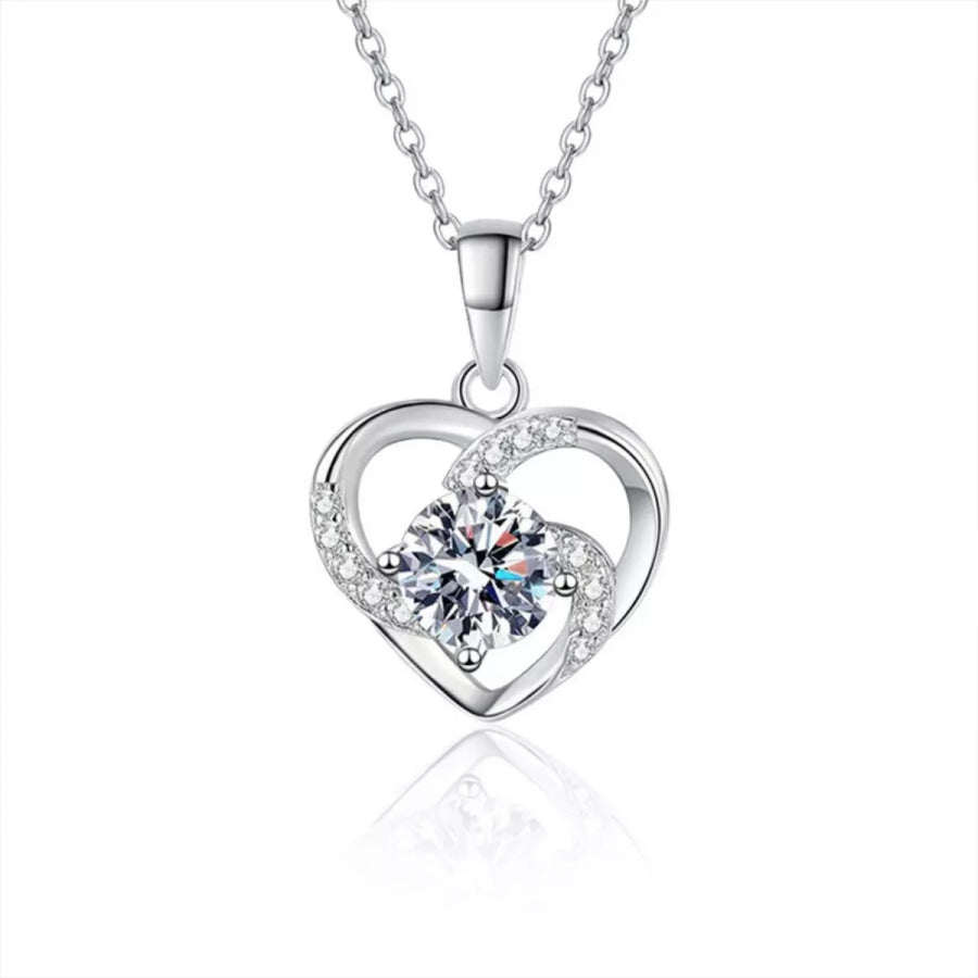925 Sterling Silver Zircon Heart Necklace Apparel and Accessories