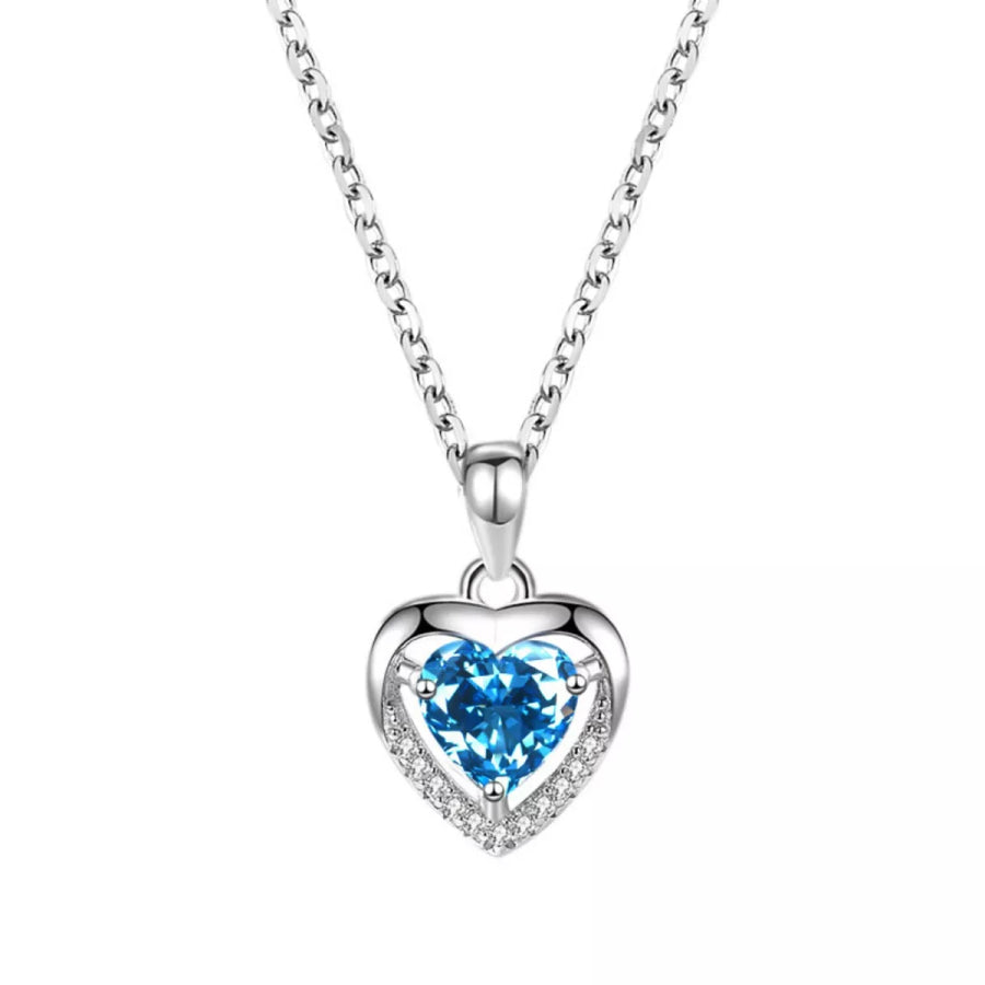 925 Sterling Silver Zircon Heart Necklace Apparel and Accessories