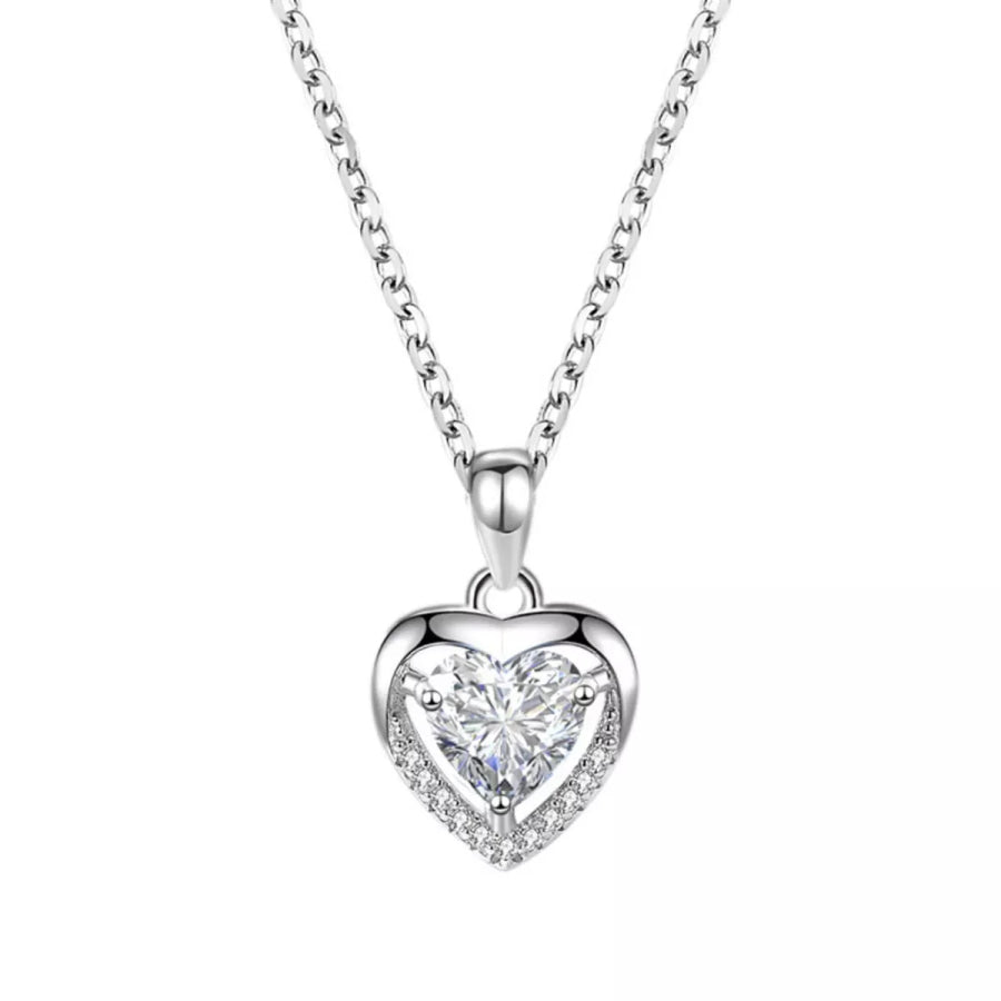 925 Sterling Silver Zircon Heart Necklace Apparel and Accessories