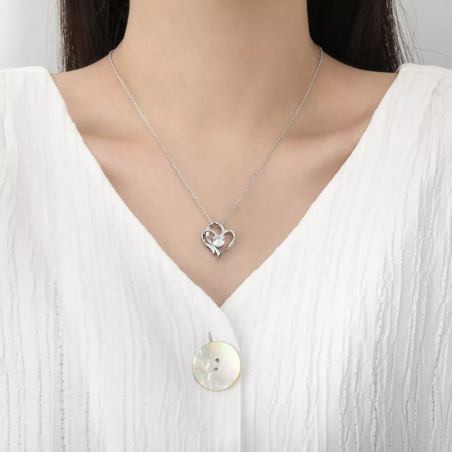 925 Sterling Silver Zircon Heart Necklace Apparel and Accessories
