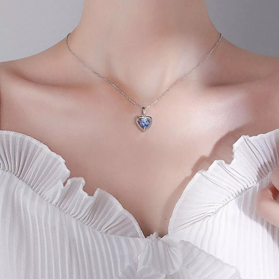 925 Sterling Silver Zircon Heart Necklace Apparel and Accessories