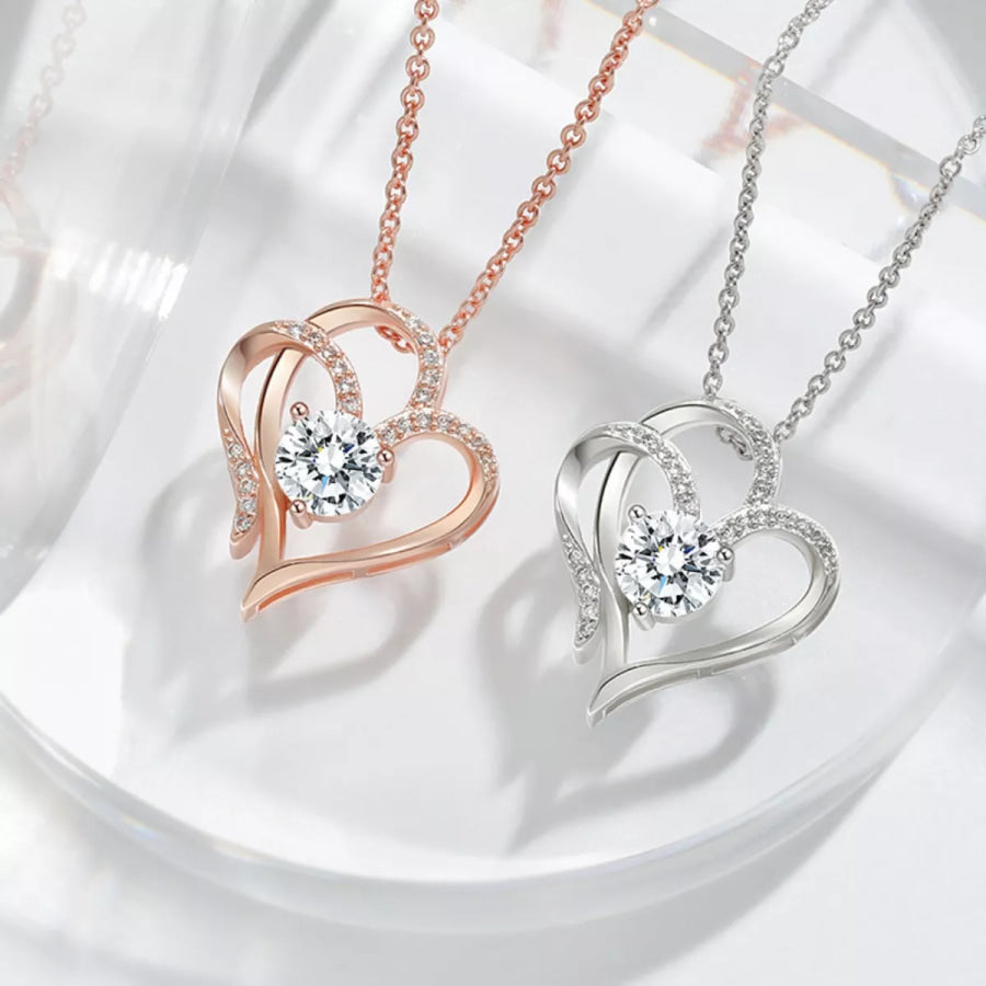 925 Sterling Silver Zircon Heart Necklace Apparel and Accessories