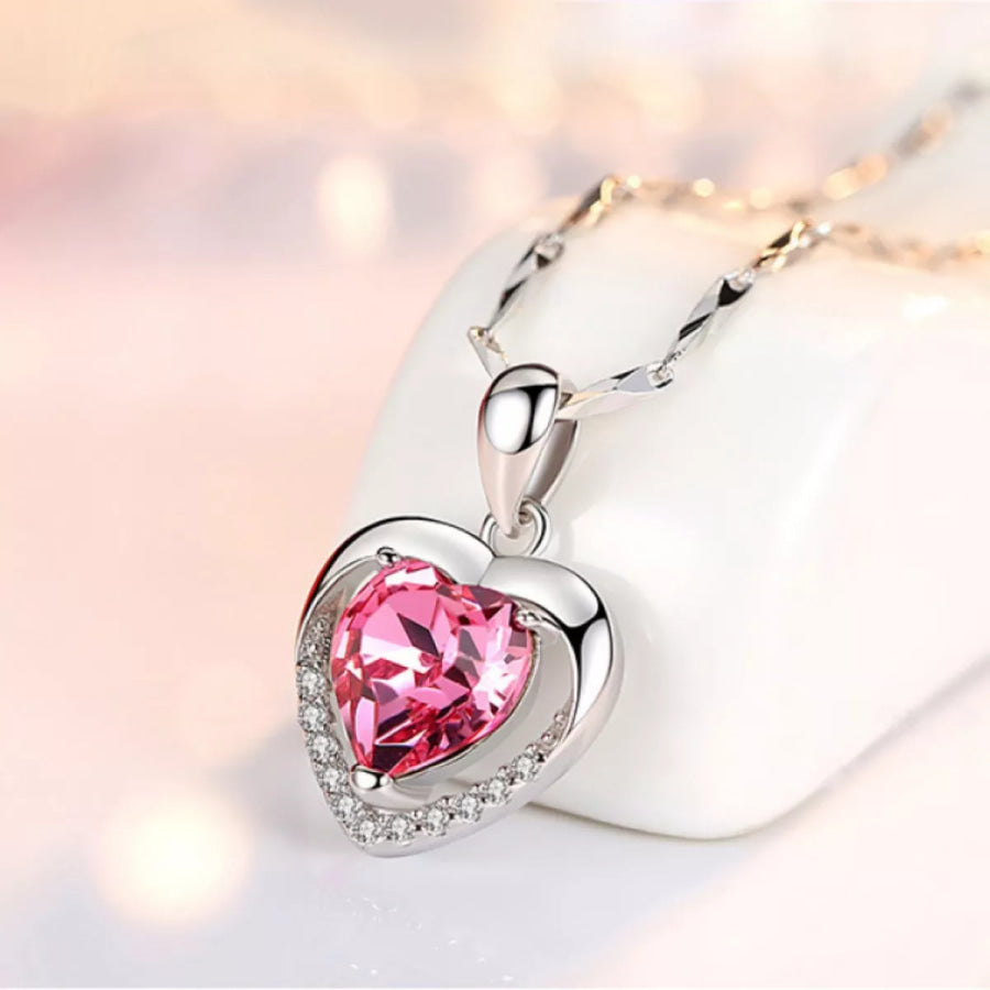 925 Sterling Silver Zircon Heart Necklace Blush Pink / One Size Apparel and Accessories