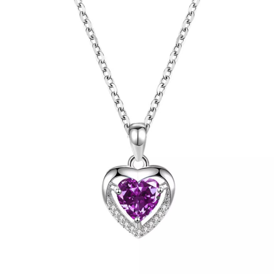 925 Sterling Silver Zircon Heart Necklace Lavender / One Size Apparel and Accessories