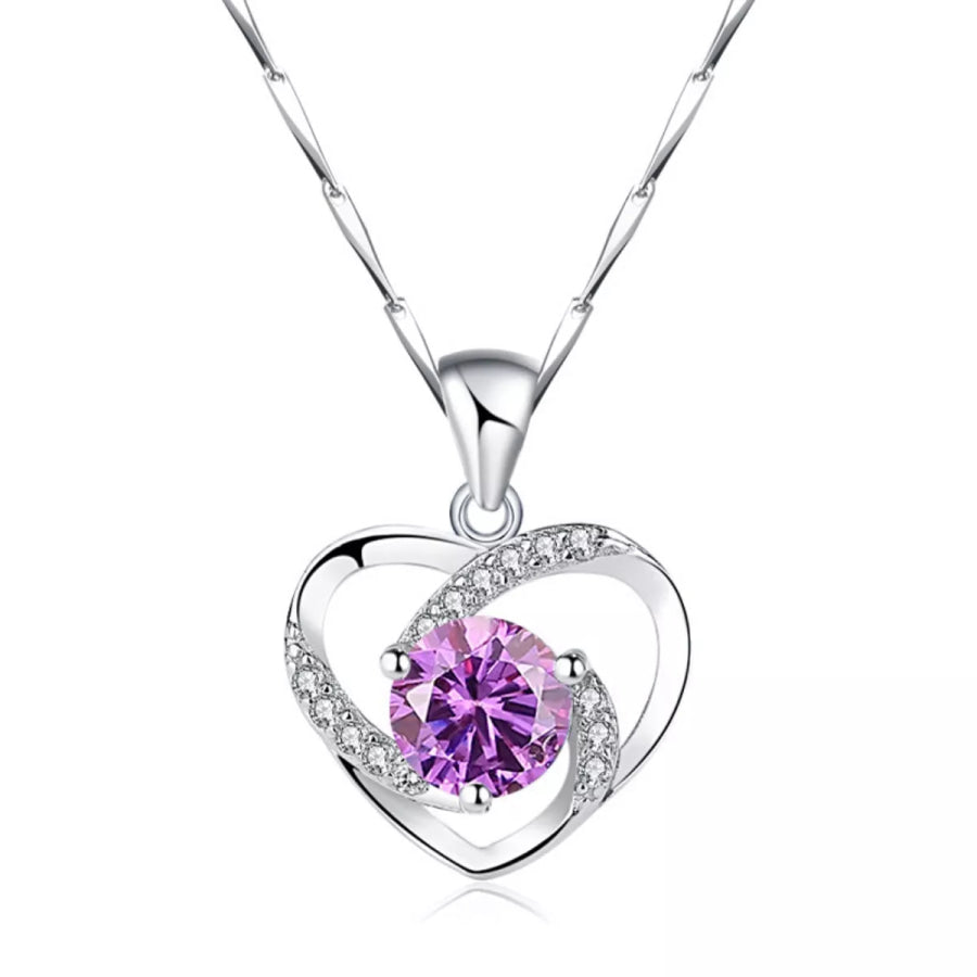 925 Sterling Silver Zircon Heart Necklace Lavender / One Size Apparel and Accessories