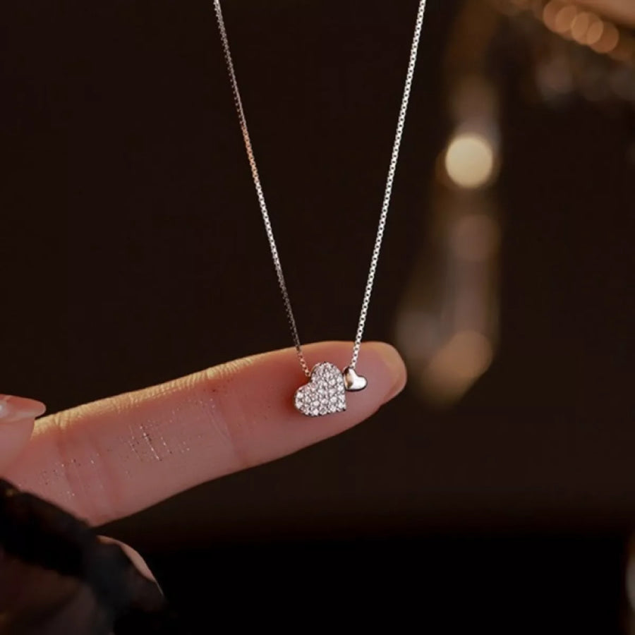 925 Sterling Silver Zircon Heart Necklace Silver / One Size Apparel and Accessories