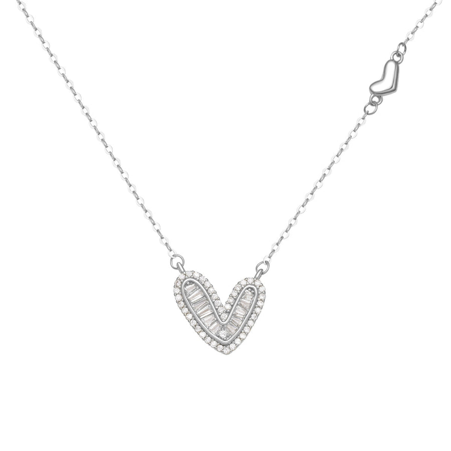 925 Sterling Silver Zircon Heart Necklace Silver / One Size Apparel and Accessories