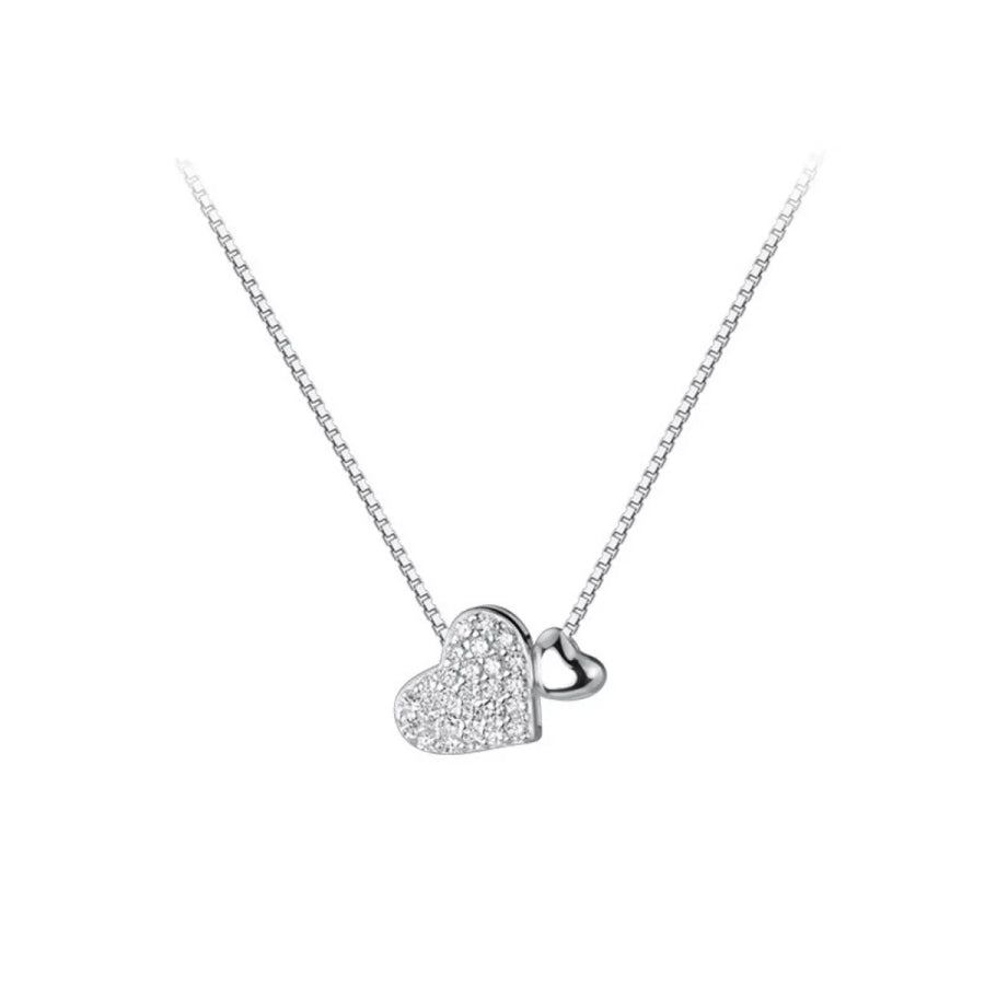 925 Sterling Silver Zircon Heart Necklace Silver / One Size Apparel and Accessories