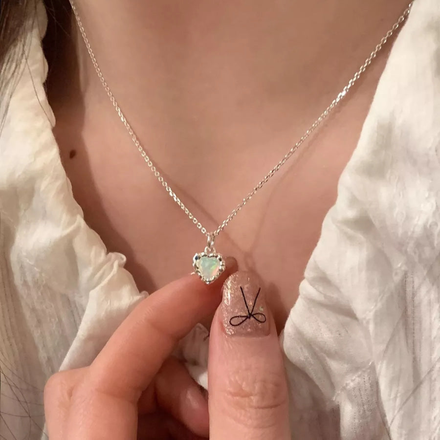 925 Sterling Silver Zircon Heart Necklace Silver / One Size Apparel and Accessories