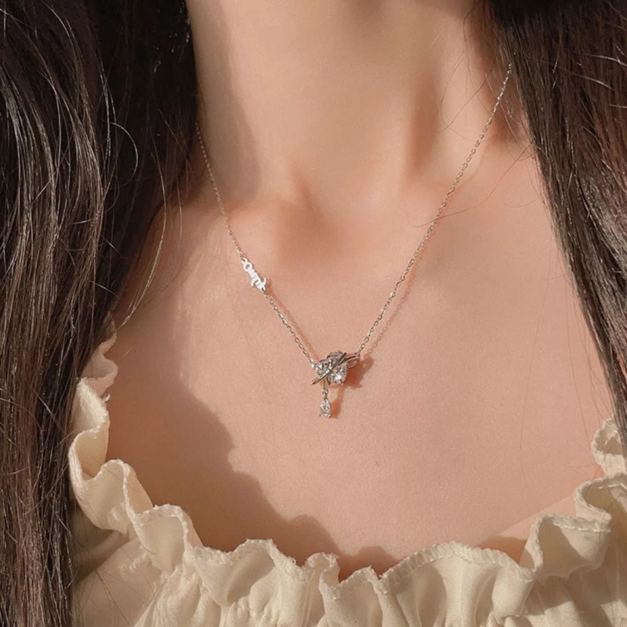 925 Sterling Silver Zircon Heart Necklace Silver / One Size Apparel and Accessories