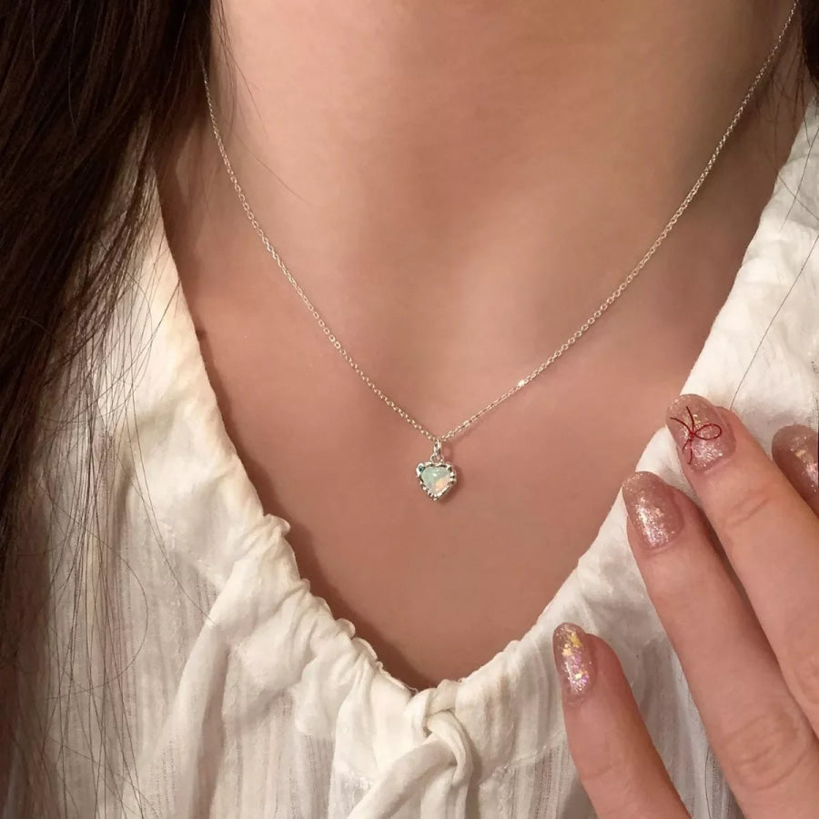 925 Sterling Silver Zircon Heart Necklace Silver / One Size Apparel and Accessories