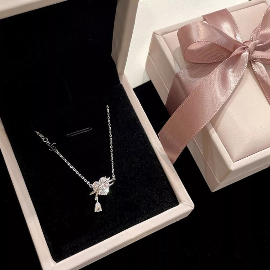 925 Sterling Silver Zircon Heart Necklace Silver / One Size Apparel and Accessories