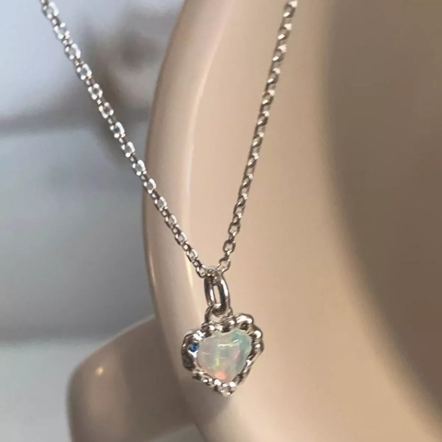 925 Sterling Silver Zircon Heart Necklace Silver / One Size Apparel and Accessories