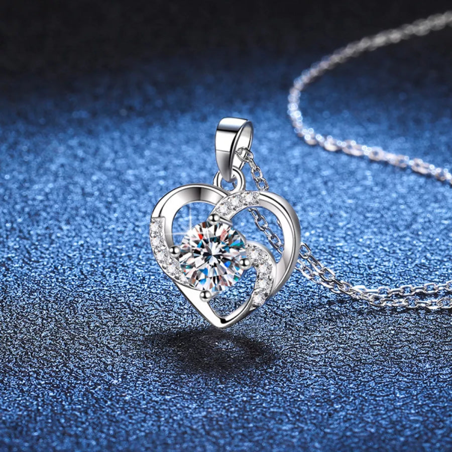 925 Sterling Silver Zircon Heart Necklace Silver / One Size Apparel and Accessories