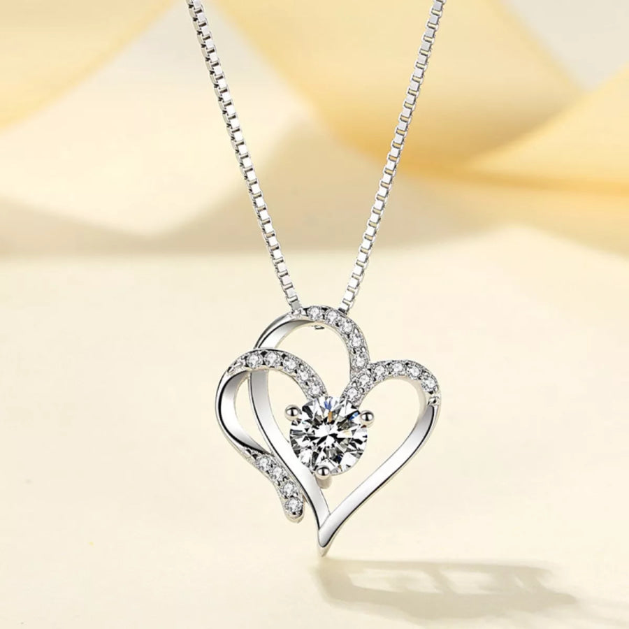 925 Sterling Silver Zircon Heart Necklace Silver / One Size Apparel and Accessories