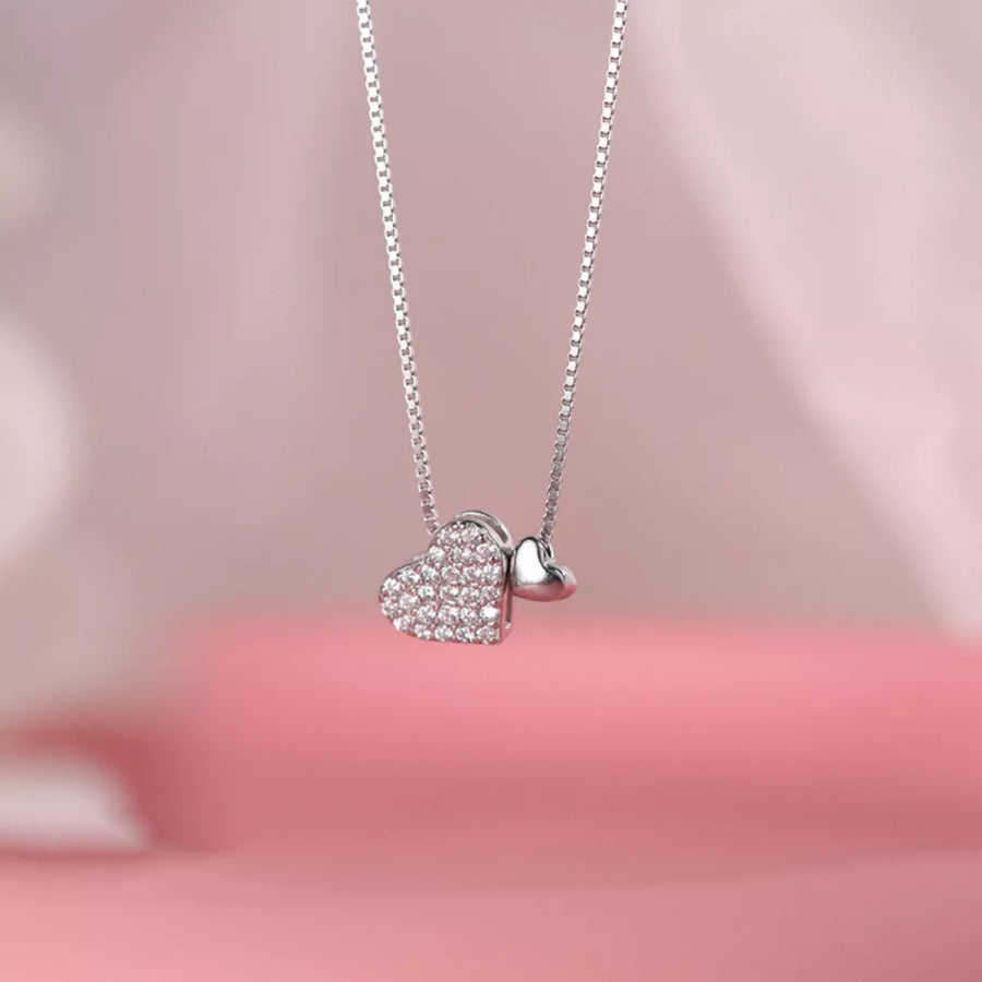 925 Sterling Silver Zircon Heart Necklace Silver / One Size Apparel and Accessories