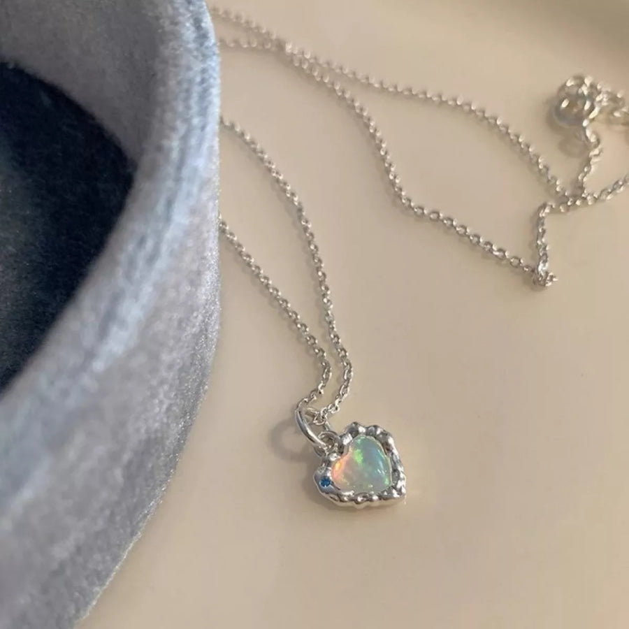 925 Sterling Silver Zircon Heart Necklace Silver / One Size Apparel and Accessories