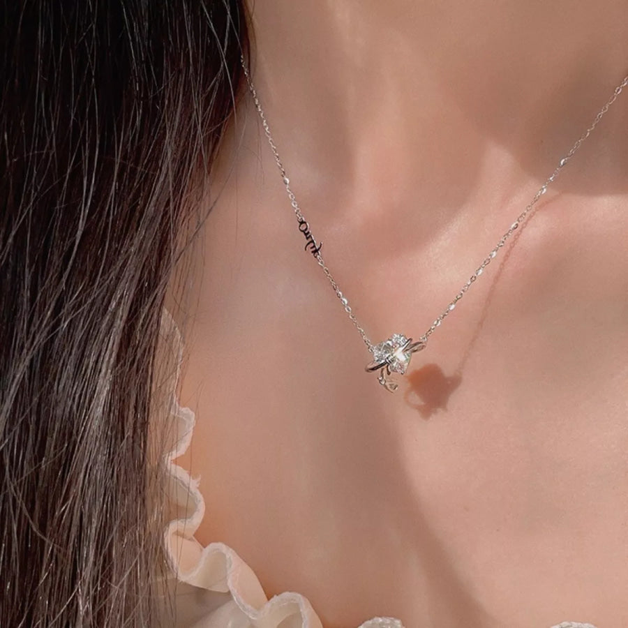 925 Sterling Silver Zircon Heart Necklace Silver / One Size Apparel and Accessories