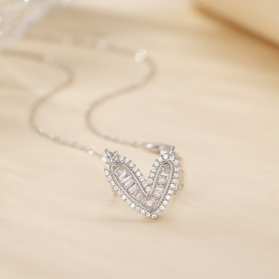 925 Sterling Silver Zircon Heart Necklace Silver / One Size Apparel and Accessories