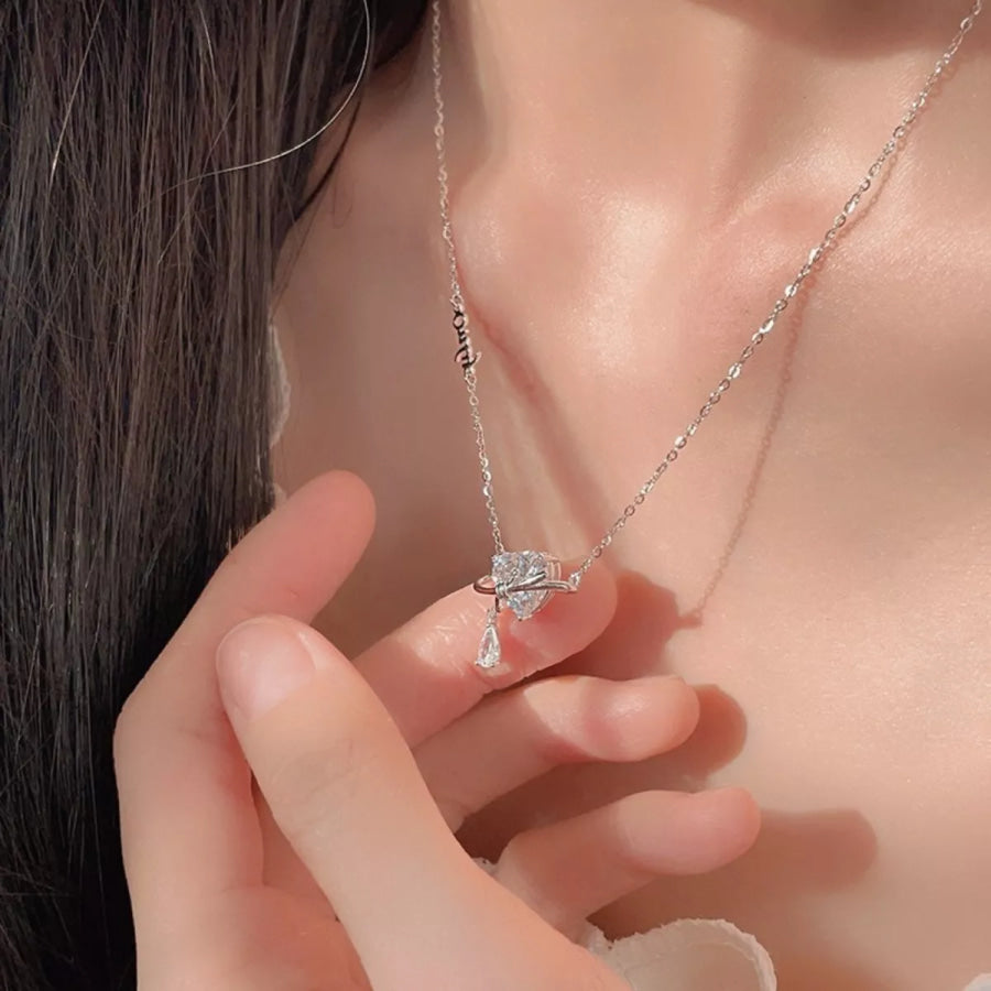 925 Sterling Silver Zircon Heart Necklace Silver / One Size Apparel and Accessories