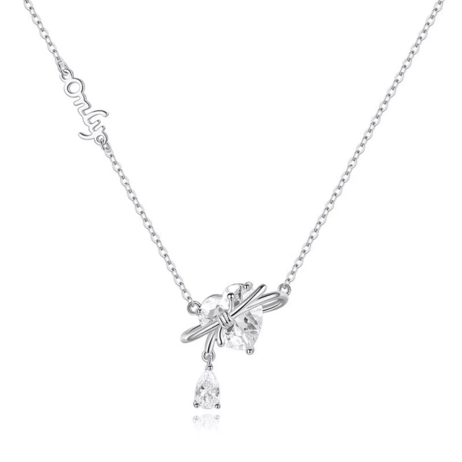 925 Sterling Silver Zircon Heart Necklace Silver / One Size Apparel and Accessories