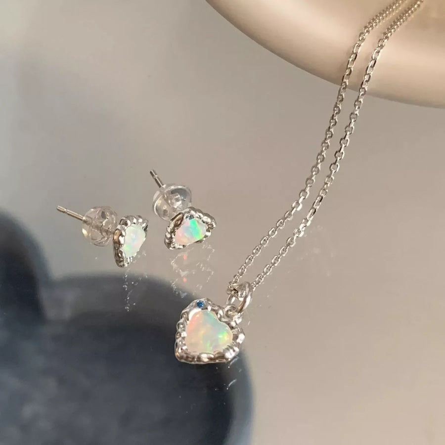 925 Sterling Silver Zircon Heart Necklace Silver / One Size Apparel and Accessories