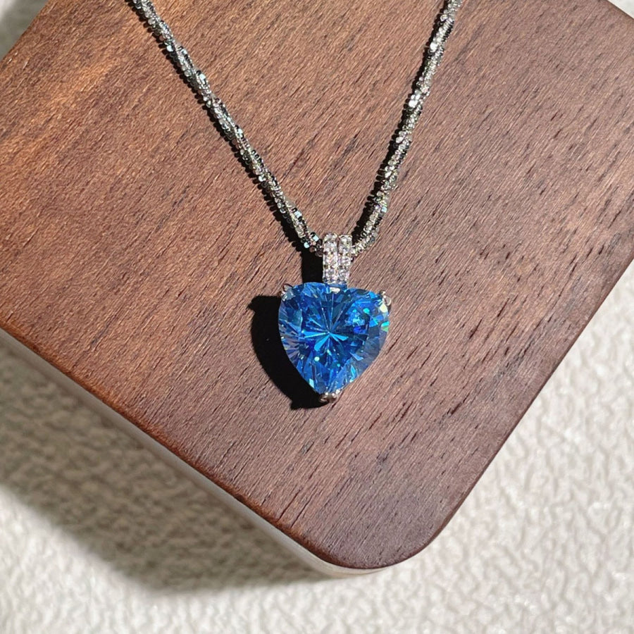 925 Sterling Silver Zircon Heart Necklace Sky Blue / One Size Apparel and Accessories