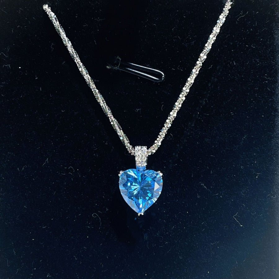 925 Sterling Silver Zircon Heart Necklace Sky Blue / One Size Apparel and Accessories
