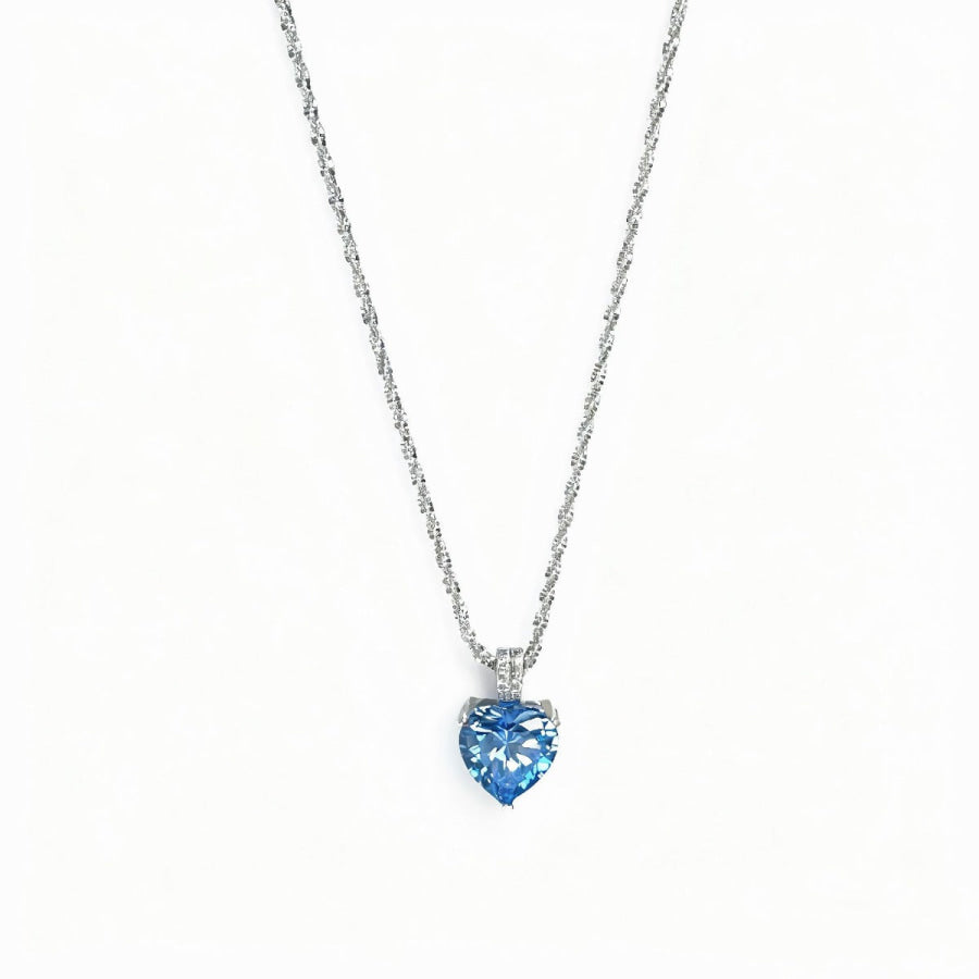 925 Sterling Silver Zircon Heart Necklace Sky Blue / One Size Apparel and Accessories