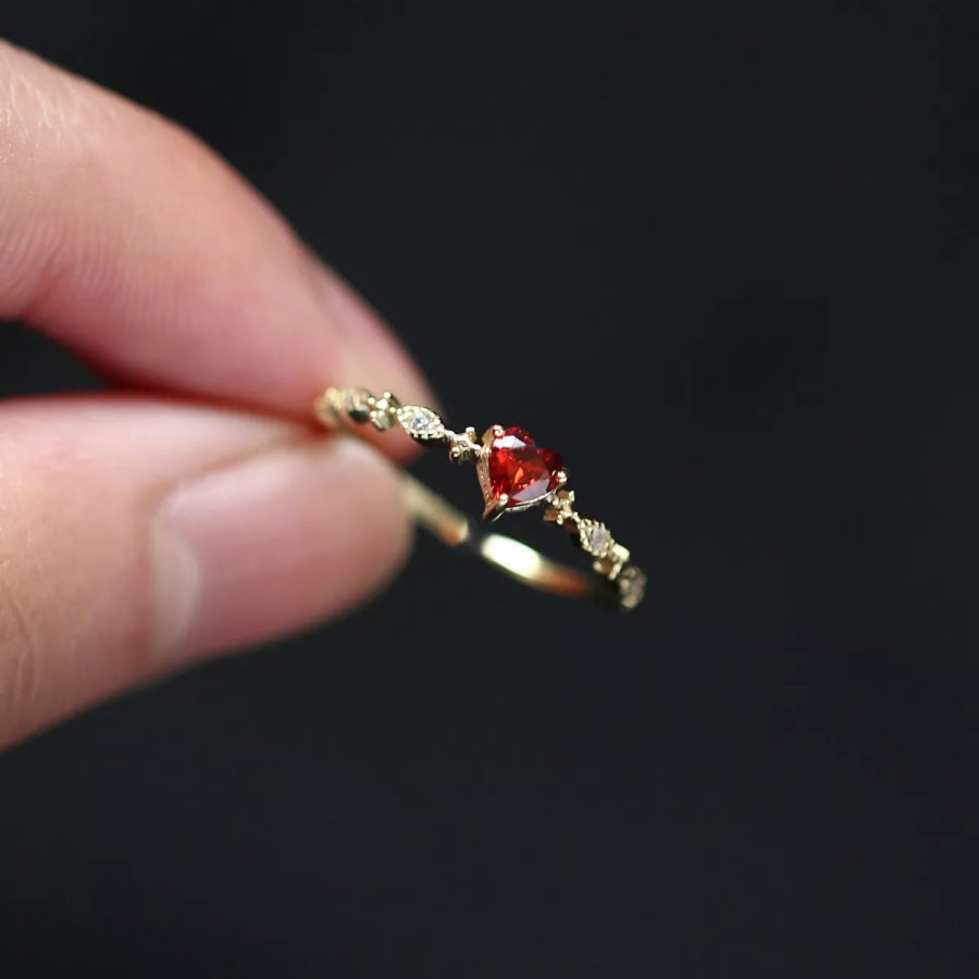 925 Sterling Silver Zircon Heart Open Ring Gold / One Size Apparel and Accessories