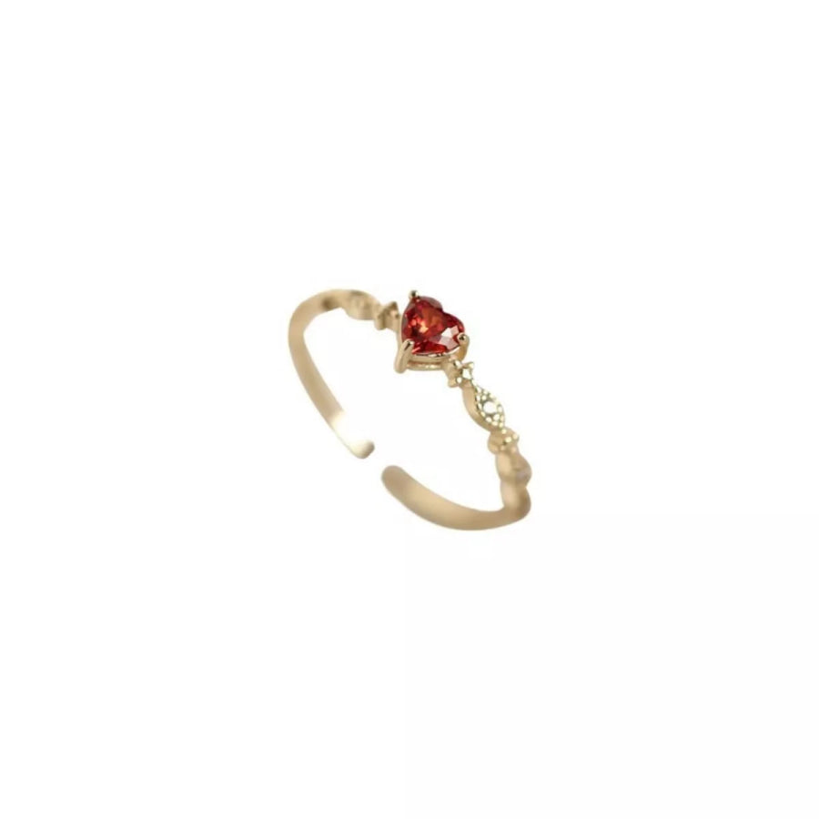 925 Sterling Silver Zircon Heart Open Ring Gold / One Size Apparel and Accessories