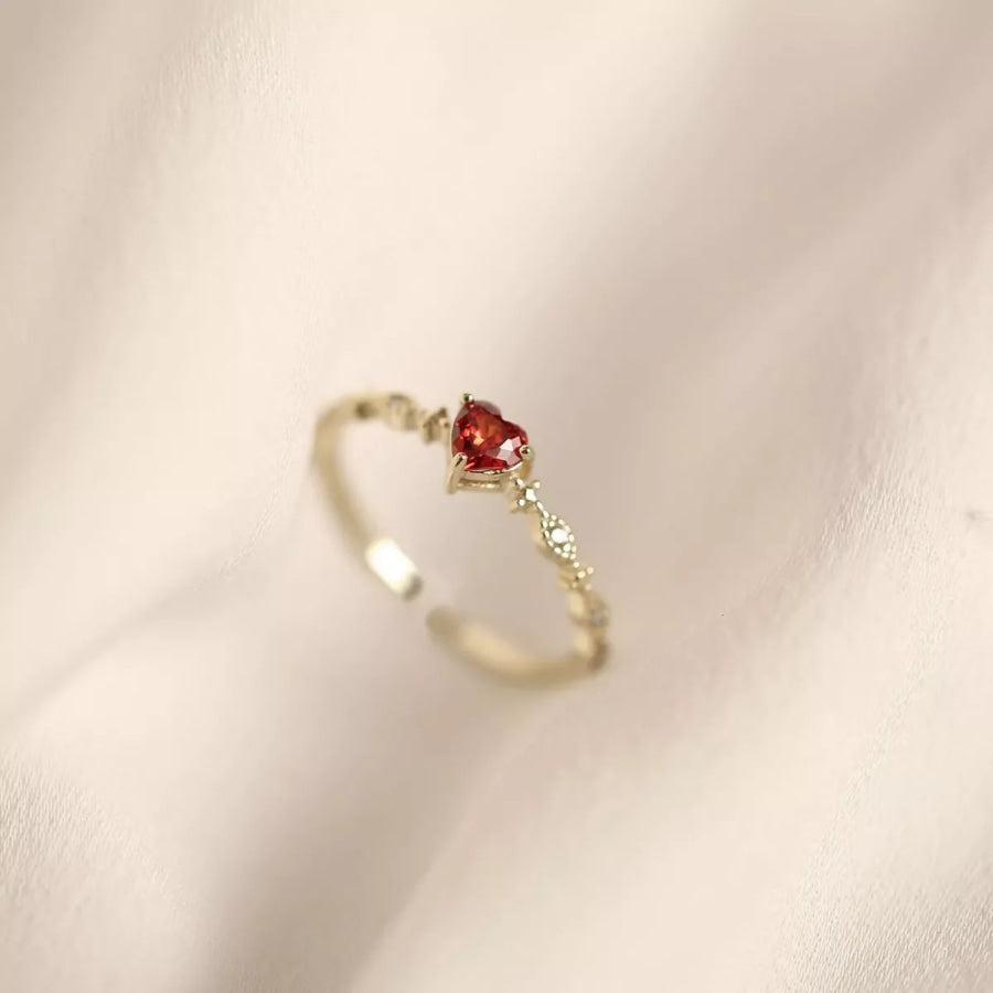 925 Sterling Silver Zircon Heart Open Ring Gold / One Size Apparel and Accessories