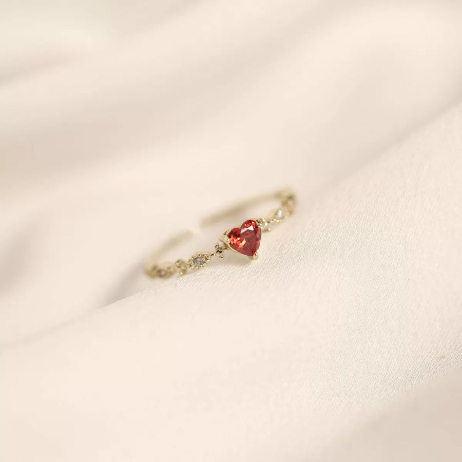 925 Sterling Silver Zircon Heart Open Ring Gold / One Size Apparel and Accessories