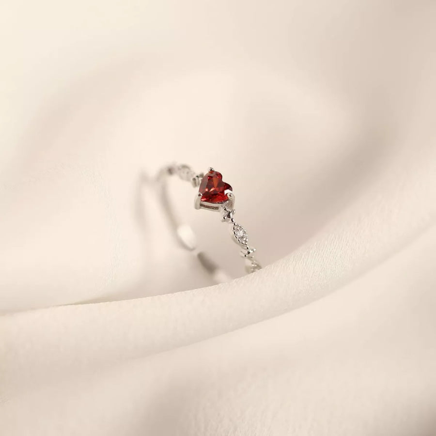 925 Sterling Silver Zircon Heart Open Ring Gold / One Size Apparel and Accessories
