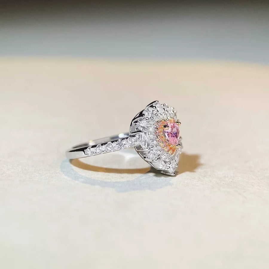 925 Sterling Silver Zircon Heart Ring Apparel and Accessories