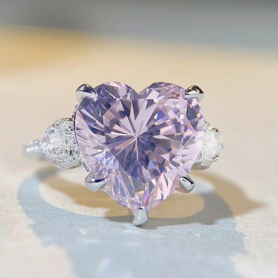 925 Sterling Silver Zircon Heart Ring Apparel and Accessories