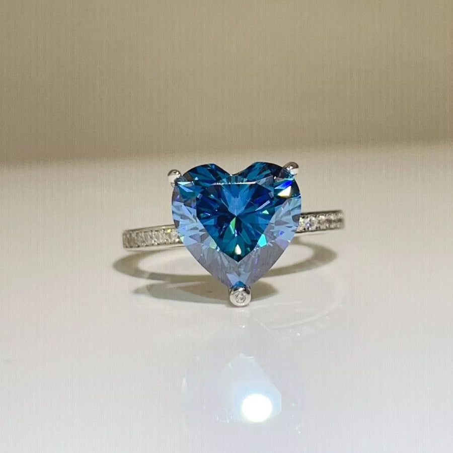925 Sterling Silver Zircon Heart Ring Blue / 5 Apparel and Accessories