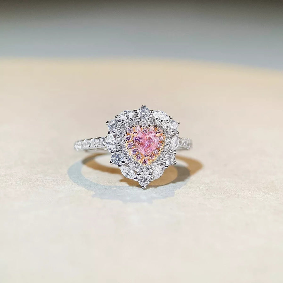 925 Sterling Silver Zircon Heart Ring Blush Pink / 5 Apparel and Accessories