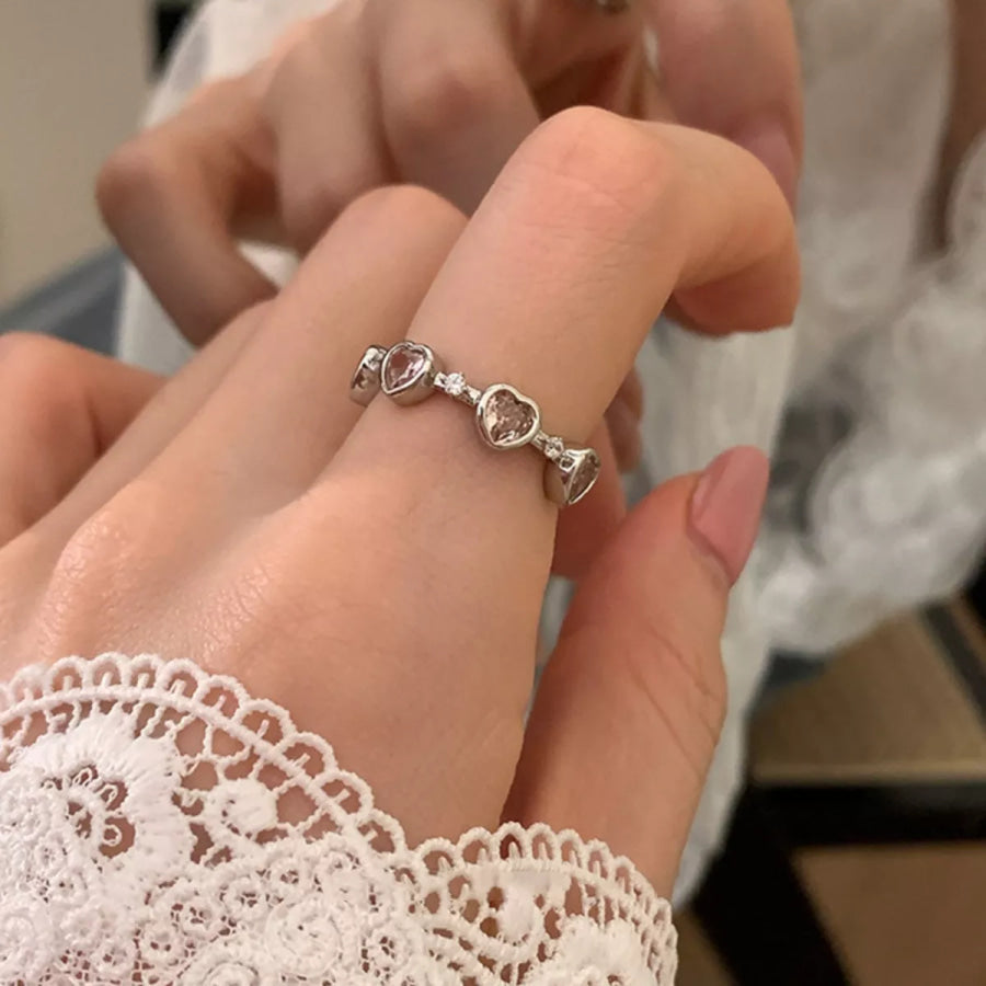 925 Sterling Silver Zircon Heart Ring Silver / One Size Apparel and Accessories