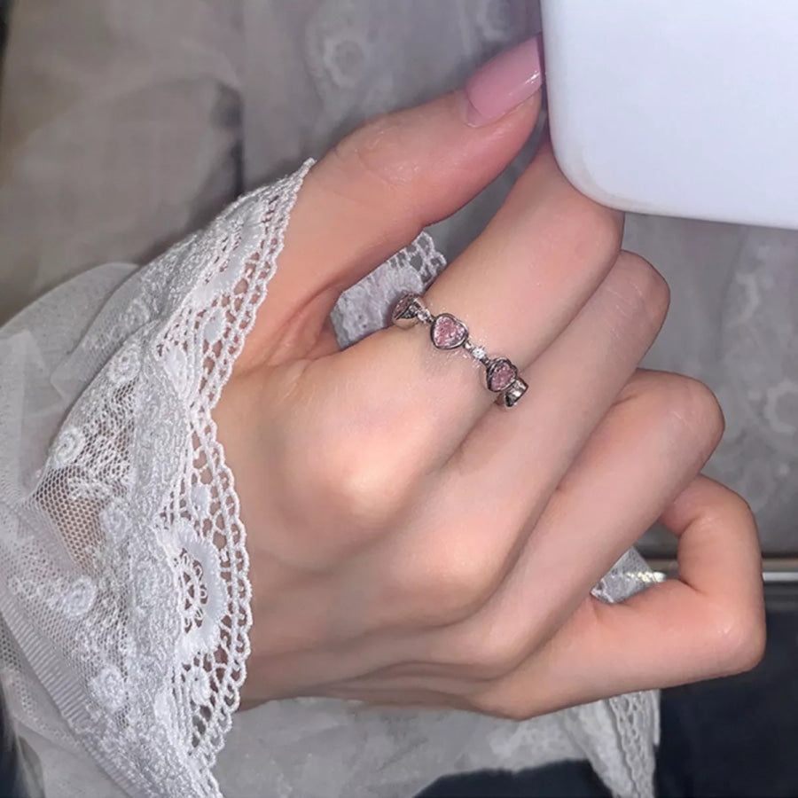 925 Sterling Silver Zircon Heart Ring Silver / One Size Apparel and Accessories