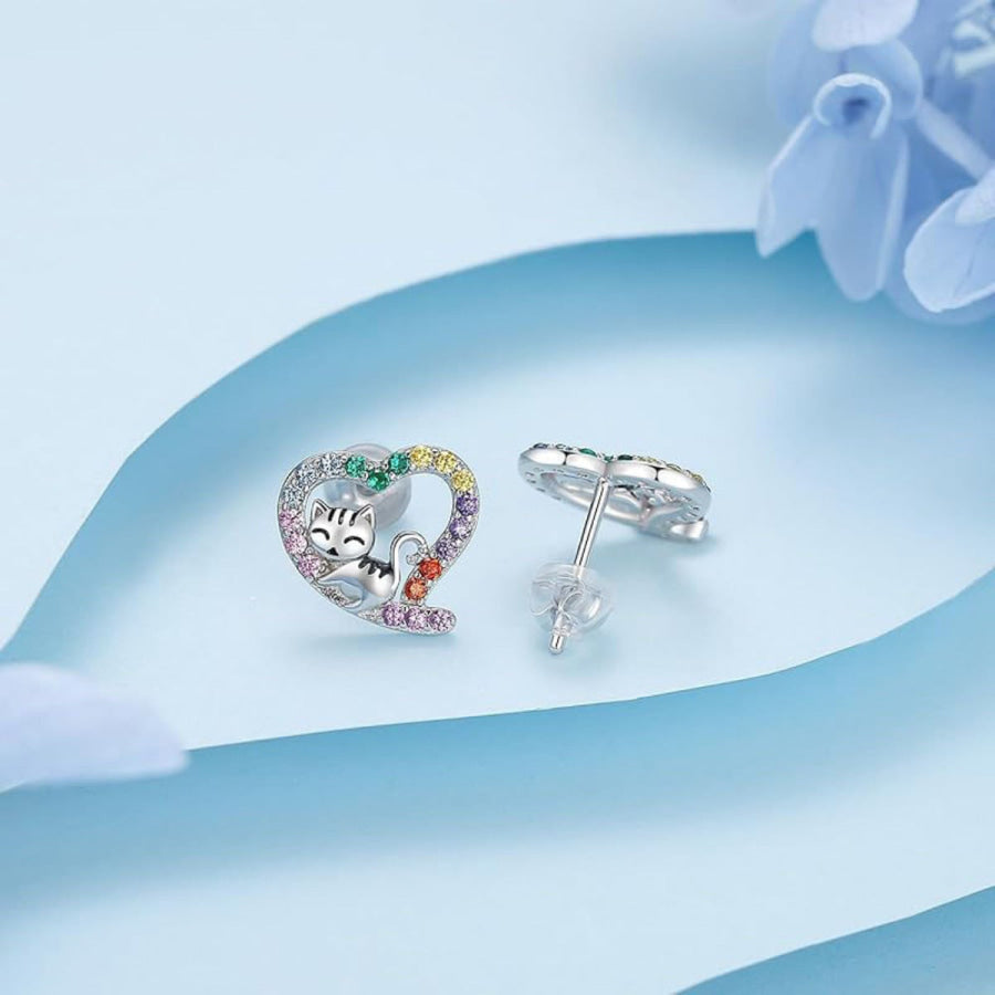 925 Sterling Silver Zircon Heart Stud Earrings Silver / One Size Apparel and Accessories