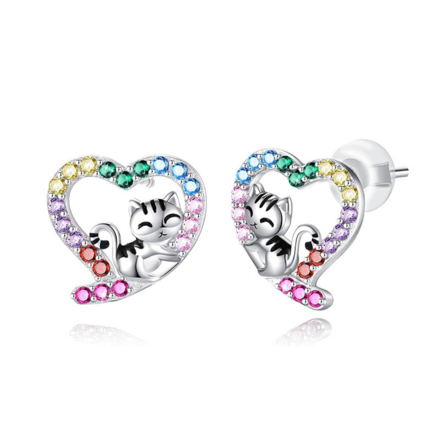 925 Sterling Silver Zircon Heart Stud Earrings Silver / One Size Apparel and Accessories