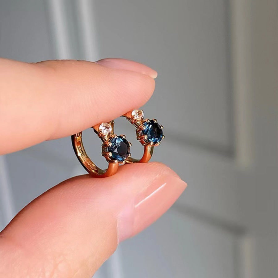 925 Sterling Silver Zircon Hoop Earrings Gold / One Size Apparel and Accessories
