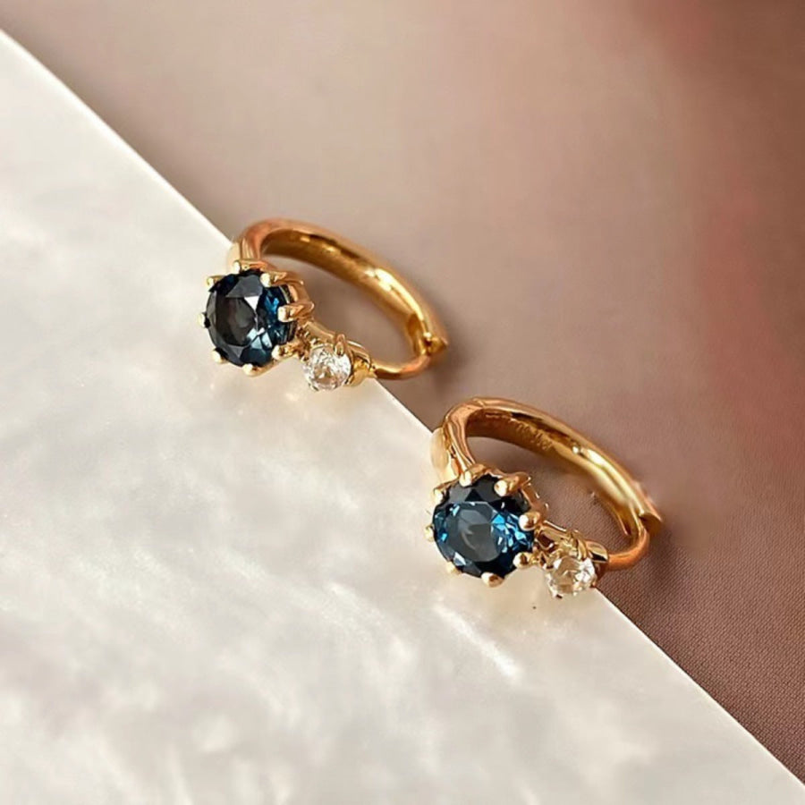 925 Sterling Silver Zircon Hoop Earrings Gold / One Size Apparel and Accessories